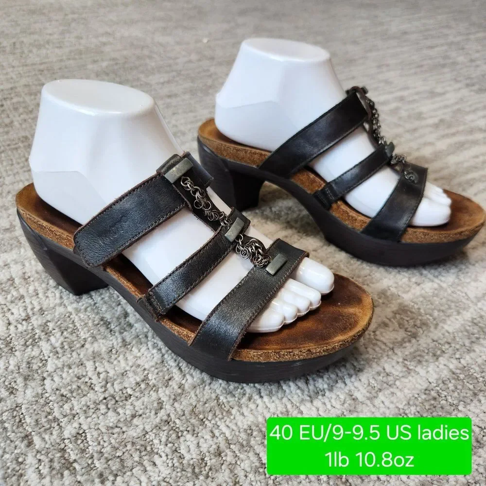 NAOT block platform leather slides heels sandals dark brown size 40 EU/9-9.5 US